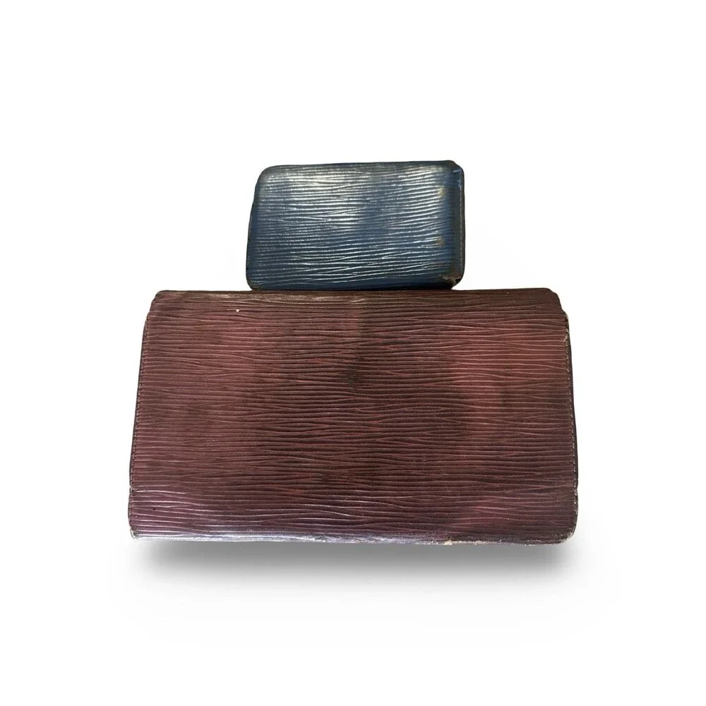 Louis Vuitton Authentic TWO Epi Leather Wallet Set Brown-Blue